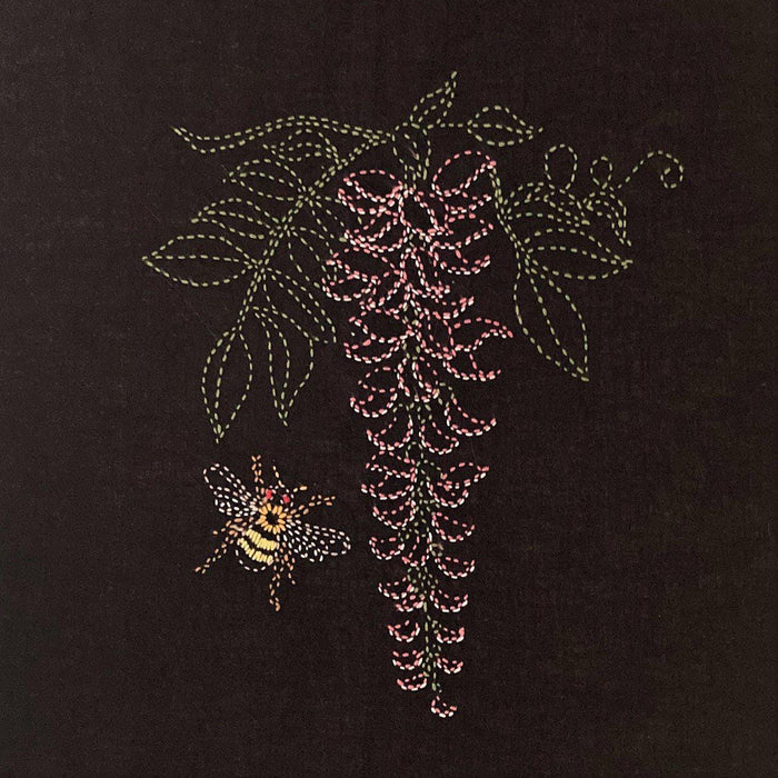 Sylvia Pippen - Wisteria Pre-Printed Sashiko Cotton Panel - Black
