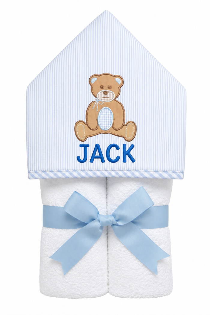Teddy Bear Hooded Towel- Blue