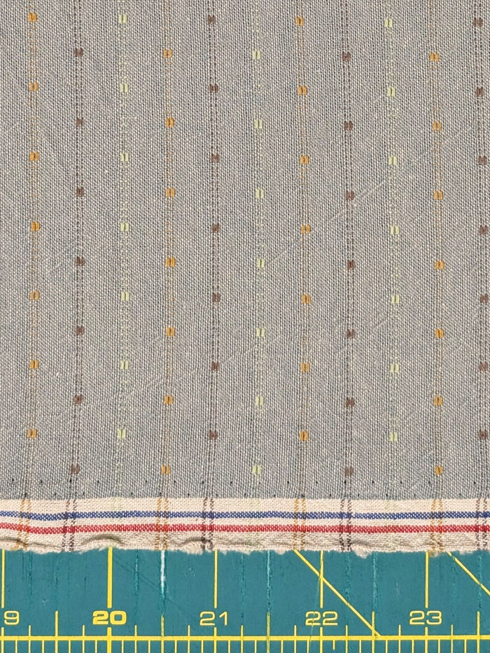 Textile Pantry - Lined Yarn Dyed Cotton Taupe Fabric - Blue