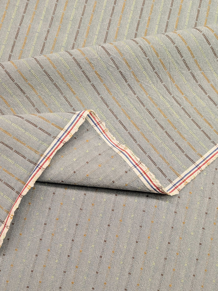 Textile Pantry - Lined Yarn Dyed Cotton Taupe Fabric - Blue