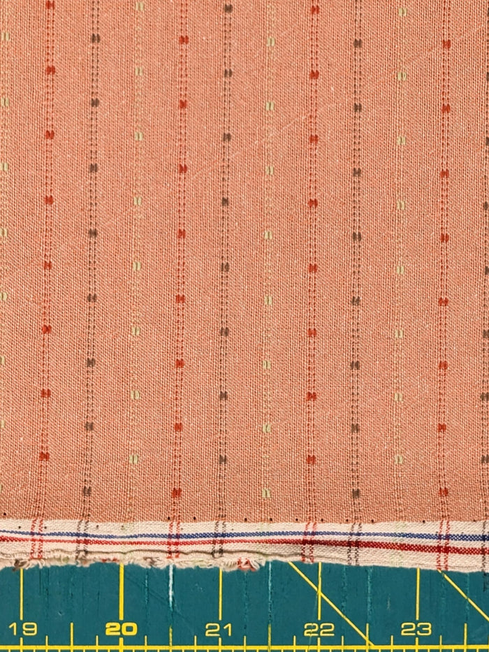 Textile Pantry - Lined Yarn Dyed Cotton Taupe Fabric - Pink