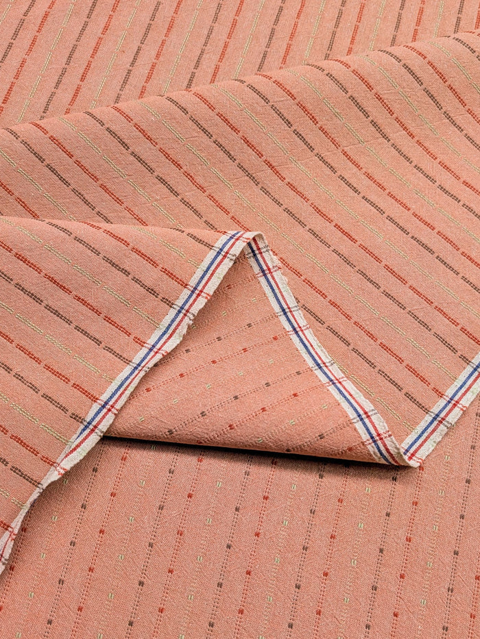 Textile Pantry - Lined Yarn Dyed Cotton Taupe Fabric - Pink