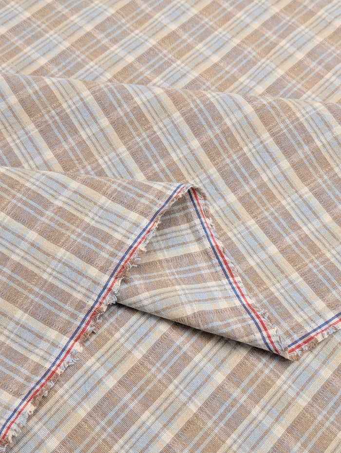 Textile Pantry - Madras Plaid Yarn Dyed Cotton Fabric - Pale Brown & Blue