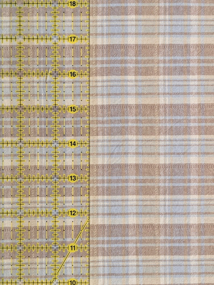 Textile Pantry - Madras Plaid Yarn Dyed Cotton Fabric - Pale Brown & Blue