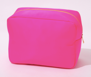 The Gianna nylon makeup bag — shown open with compartments