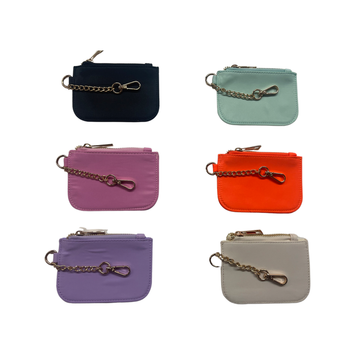 The nylon keychain and card holder — shown with cards inside