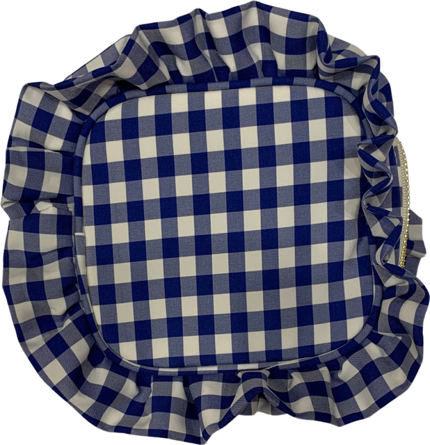 The Rachel ruffle gingham bag — shown open with contents