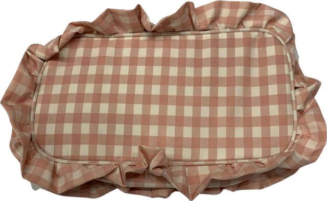 The Rachel ruffle gingham bag — lifestyle shot shown in use