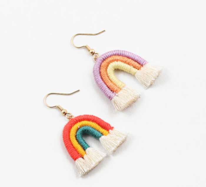 Threaded rainbow earrings — fun colorful jewelry, birthday and everyday gift