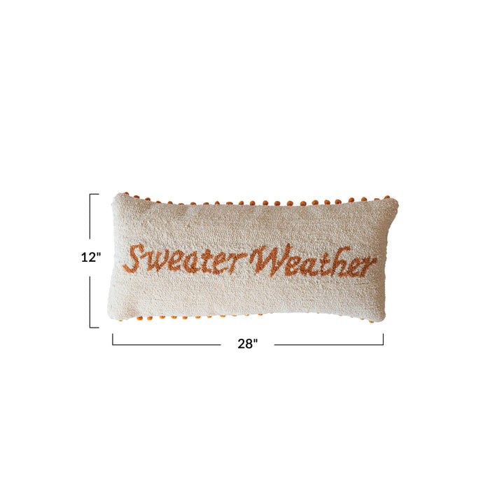 Tufted Lumbar Pillow w/ Pom Pom Trim "Sweater Weather"