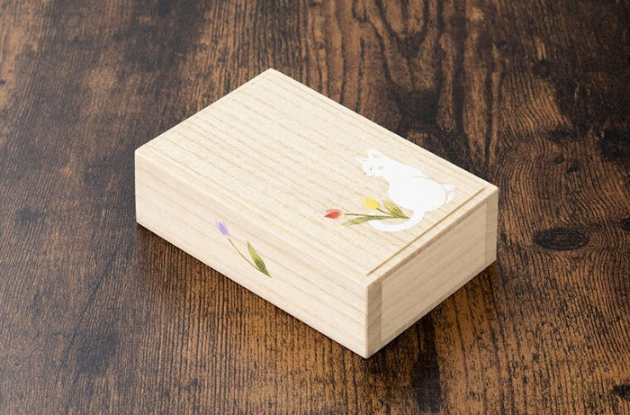 Tulip - Oharibako Sewing Box in Paulownia Wood with Kimono Fabric - Small set