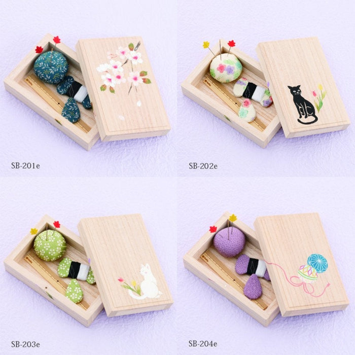 Tulip - Oharibako Sewing Box in Paulownia Wood with Kimono Fabric - Small set