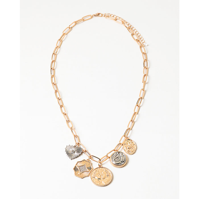 Two Tone Coin Charm Necklace