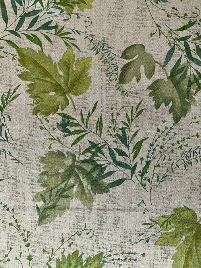Vancet - Autumn Leaf Taupe-Ism Printed Cotton Taupe - Green
