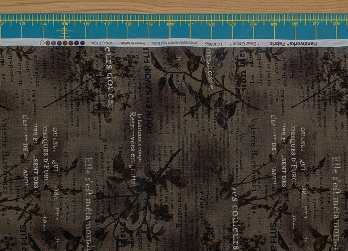 Vancet - Dear Grace Floral Text Cotton Fabric - Brown Bronze