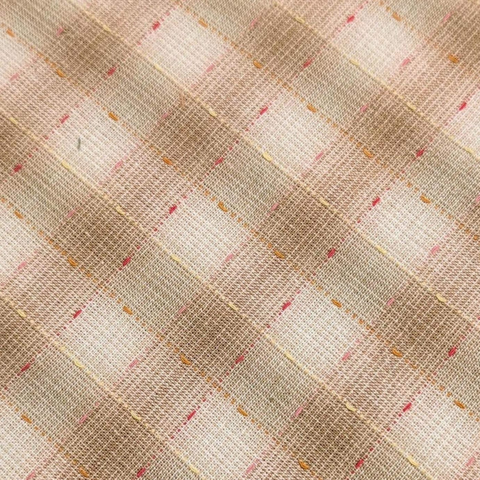 NEW Dotted textured gingham Japanese yarn dyed cotton taupe fabric SY10633S B tan