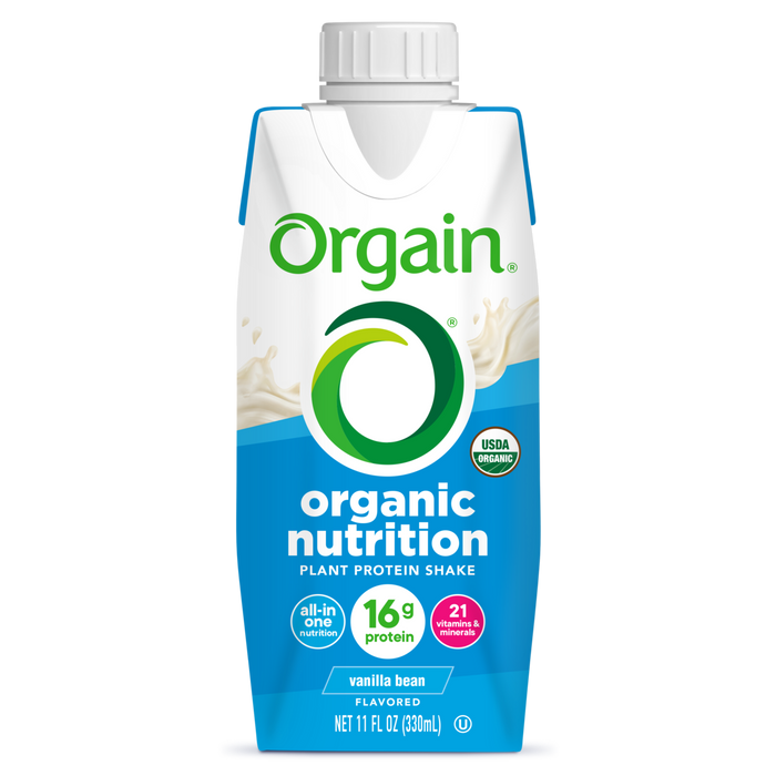 Front of Vegan Organic Nutrition Shake - Vanilla Bean Flavor in the 12 Shakes Size