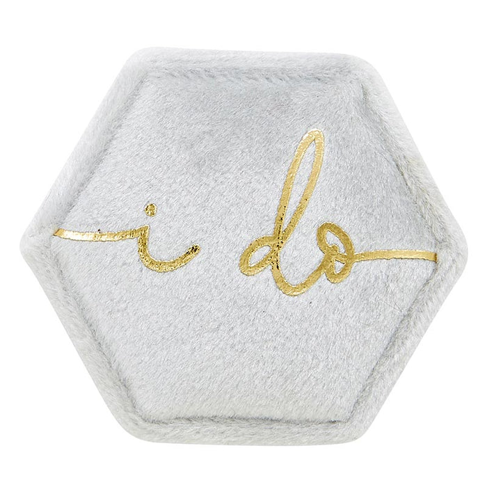 Velvet ring box I Do — shown open displaying ring
