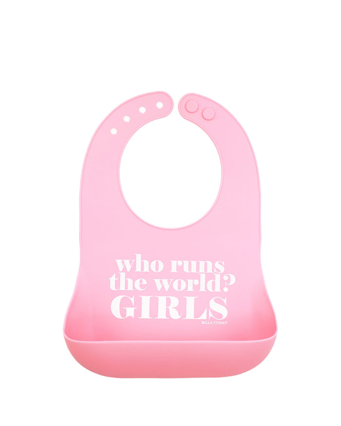 Who Runs the World Wonder Bib — fun baby bib, baby shower gift