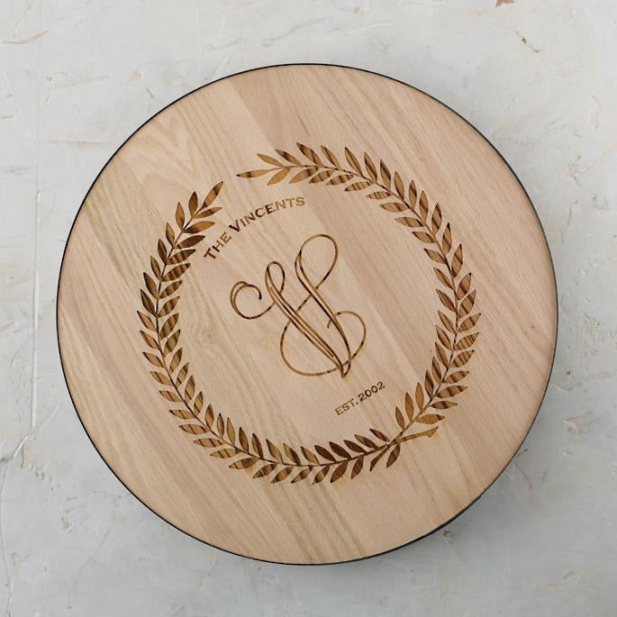 Wine barrel oak lazy susan — unique entertaining and housewarming gift