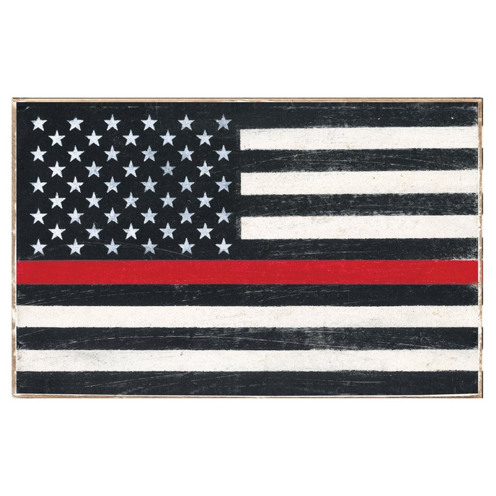 XL rustic block Red Line Flag — first responder gift, personalized home decor