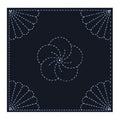 Yokota - Chrysanthemum Cotton Sashiko Fukin Sampler Cloth - Navy