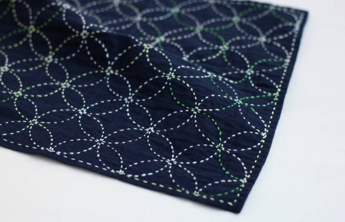 Yokota - Chrysanthemum Cotton Sashiko Fukin Sampler Cloth - Navy